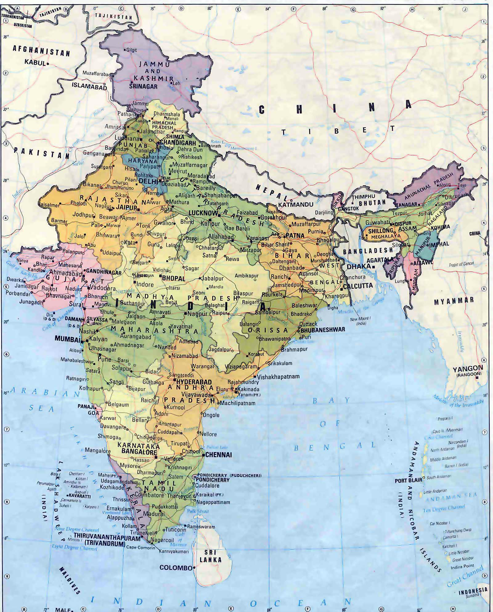 India map with cities and counties